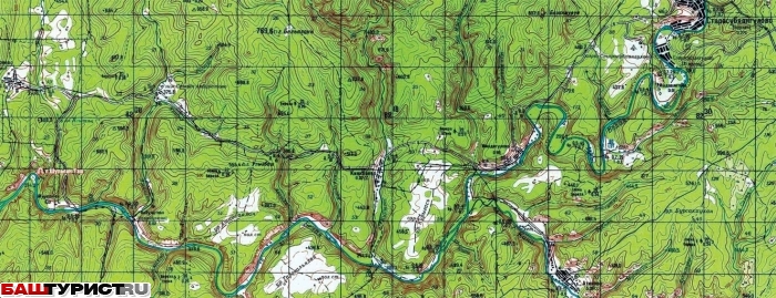 Карта участка реки Белой. расположение Шульган-Таш. Старосубхангулово. Бурзян