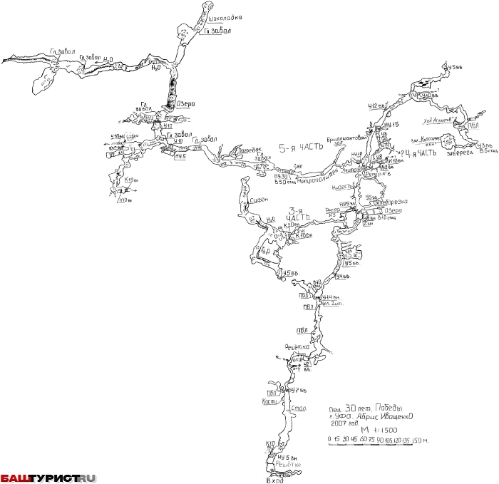 Пещера Киндерлинская (Победа) схема план