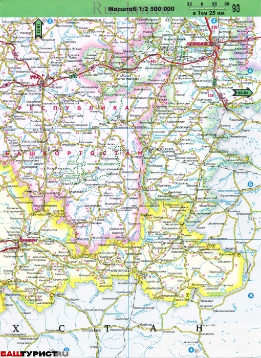 Схема карта дорог юга Башкирии