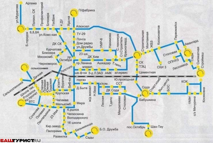 Схема маршрута автобусов города Стерлитамак
