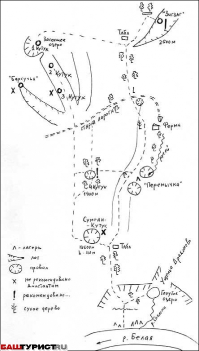 Карта Кутукского урочища с расположением пещер. рисунок