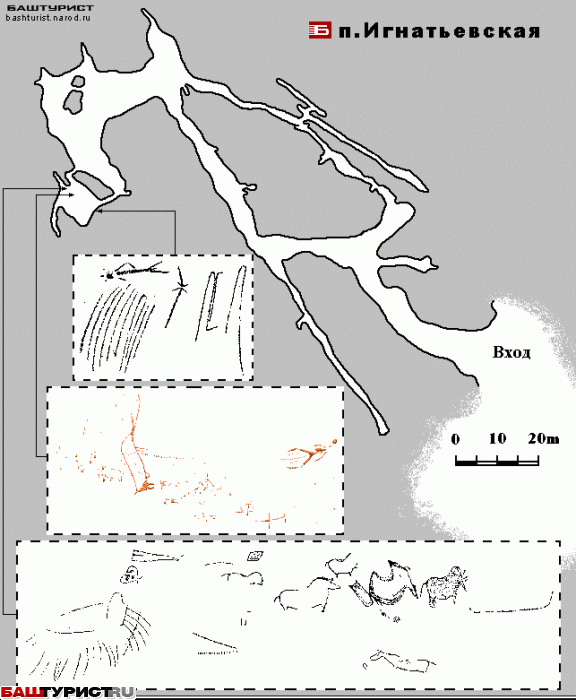 Игнатьевская (Игнатовская) пещера схема план