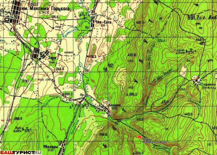 Расположение пещеры Аскинская на карте