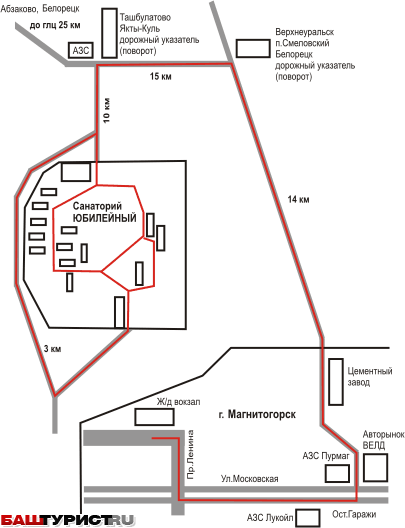 Схема проезда к санаторию Юбилейный