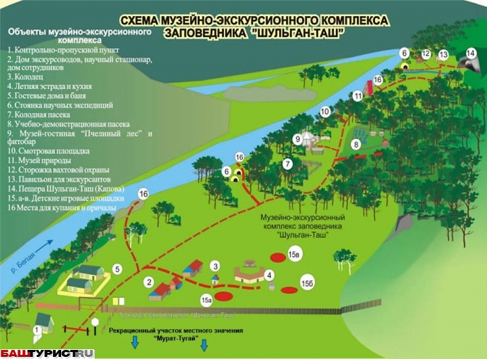 Схема музейно-экскурсионного комплекса заповедника Шульган-Таш