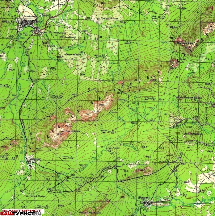 Хребет Зигальга, гора Большой Шелом на карте