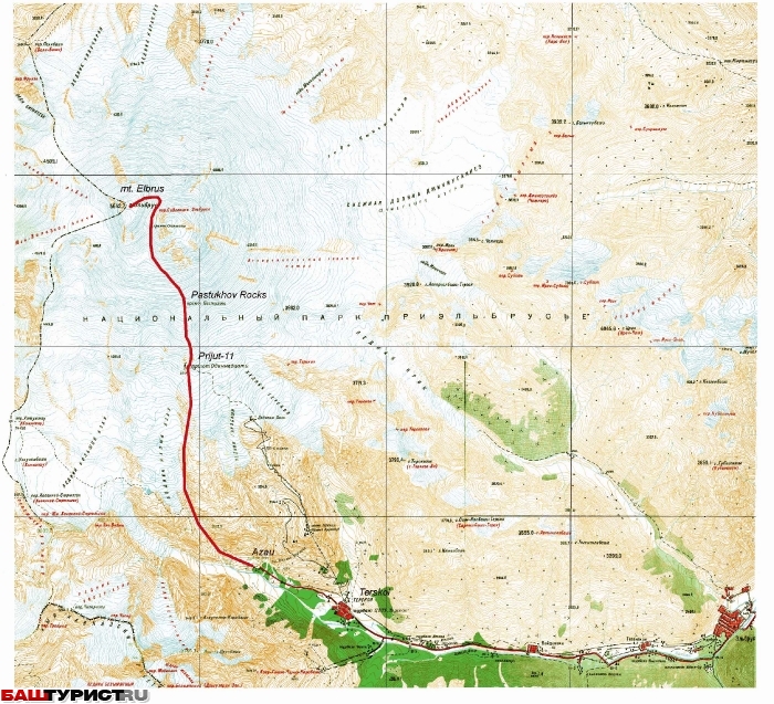 Карта Эльбруса. Маршрут