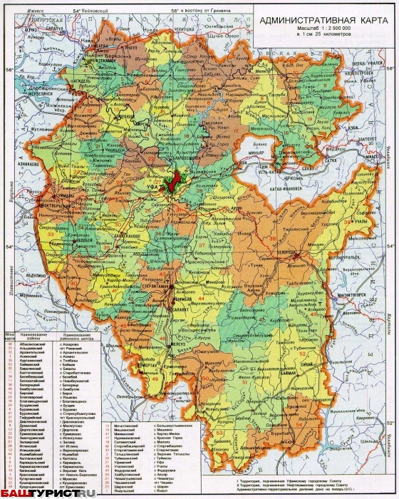 Административная карта Башкирии