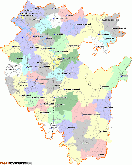 Административная карта Башкортостана