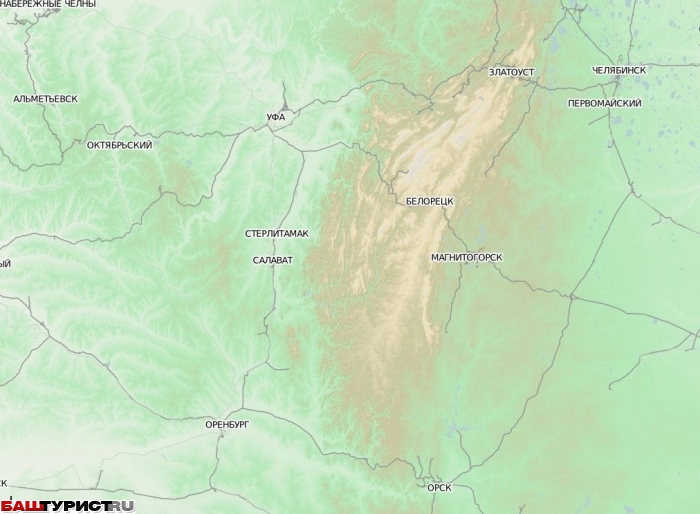 Южный Урал. Карта рельефа