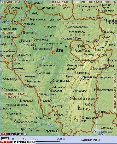 Географическая карта Башкортостана