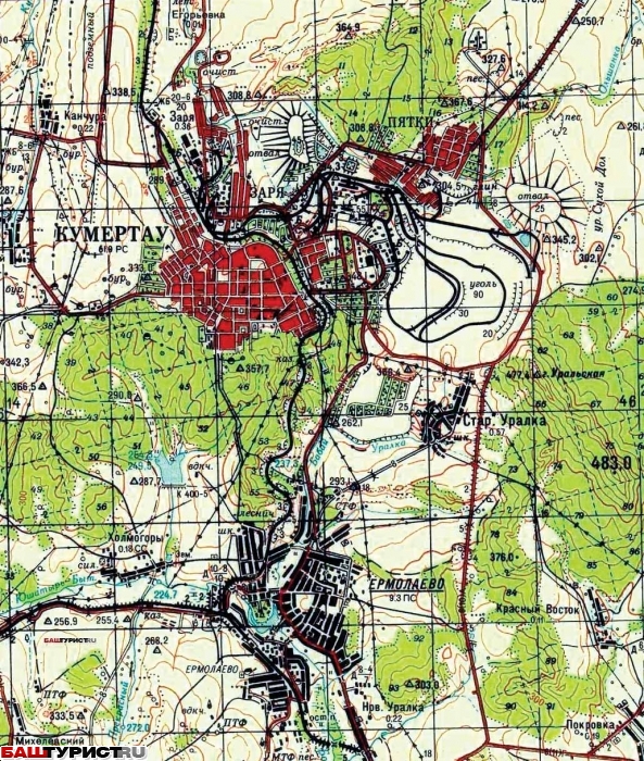 Карта г.Кумертау и с.Ермолаево