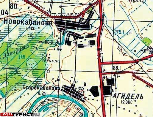 Карта города Агидель и Новокабаново