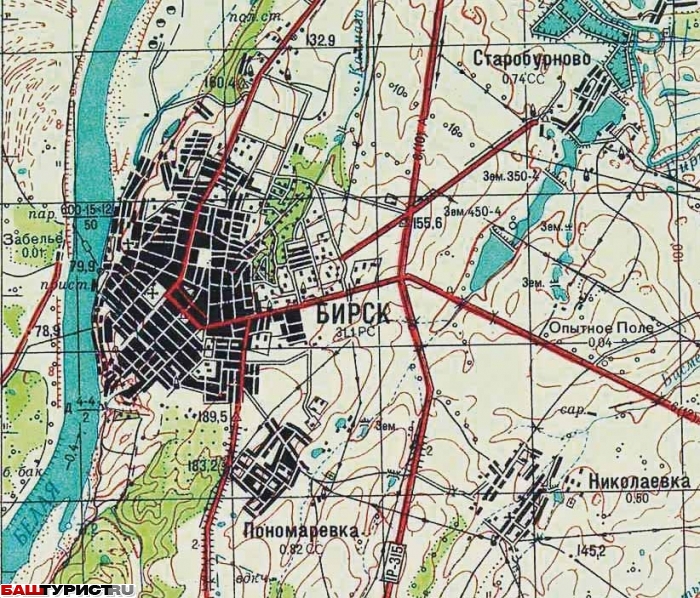 Город Бирск на карте