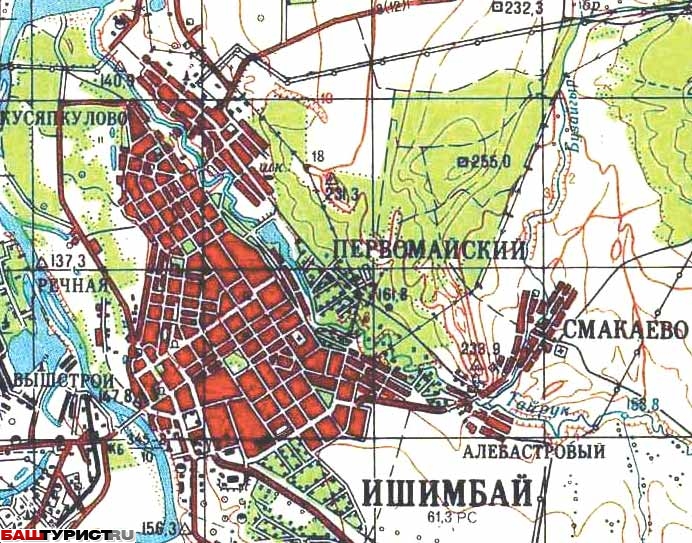 Карта ишимбайского района с деревнями и дорогами со спутника