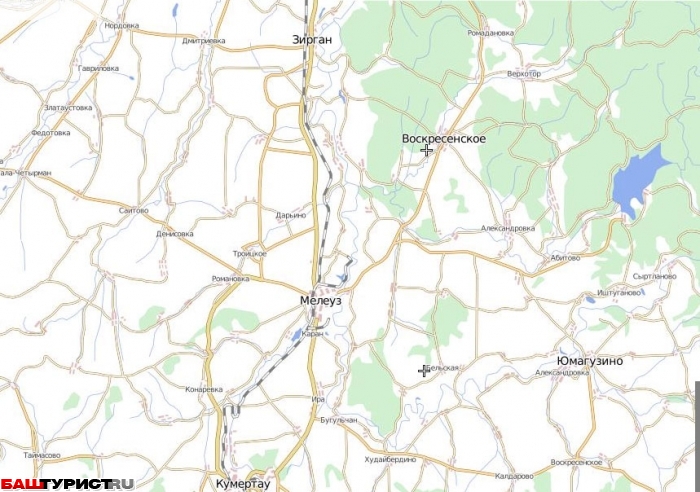 Карта мелеузовского района с деревнями и дорогами подробная