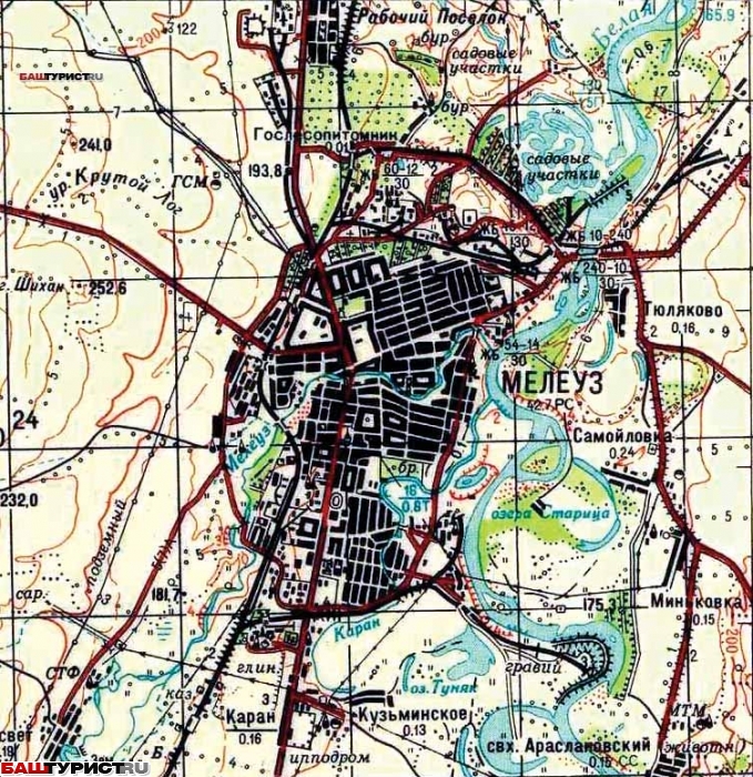 Карта мелеузовского района с деревнями и дорогами