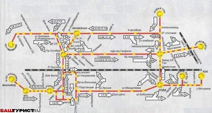 Схема маршрута троллейбусов города Стерлитамак